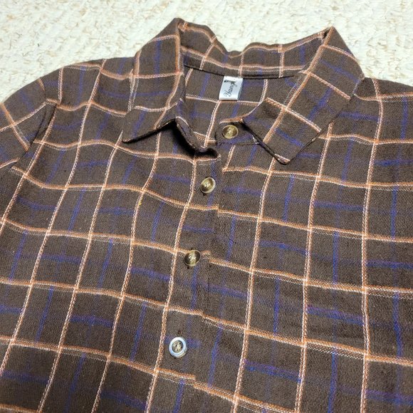 YESSTYLE Women's brown long-sleeved collared plaid cottagecore dress - Picture 4 of 4